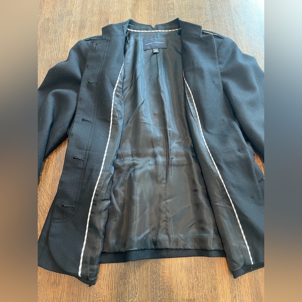 Banana Republic Wool Black Military Style Suit Coat - Size 12 - Picture 2 of 11
